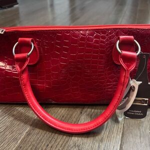 Elegant Red Crocodile Pattern Wine Clutch (NWT)